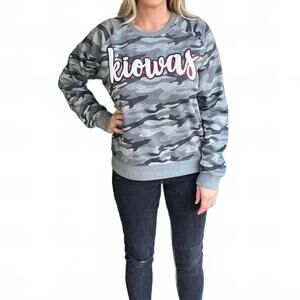 NEW TEXAS TRUE THREADS kiowas glitter camouflage print sweatshirt in gray